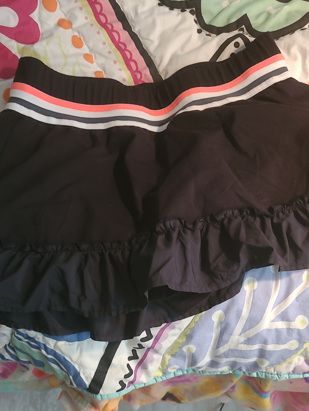 FP Movement Black  Ruffled Mini Skirt with Stripe Waistband